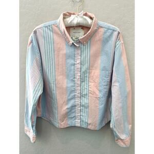 AMERICAN EAGLE Striped Cotton Button-Down Shirt Pastel Colors NWT | Medium
